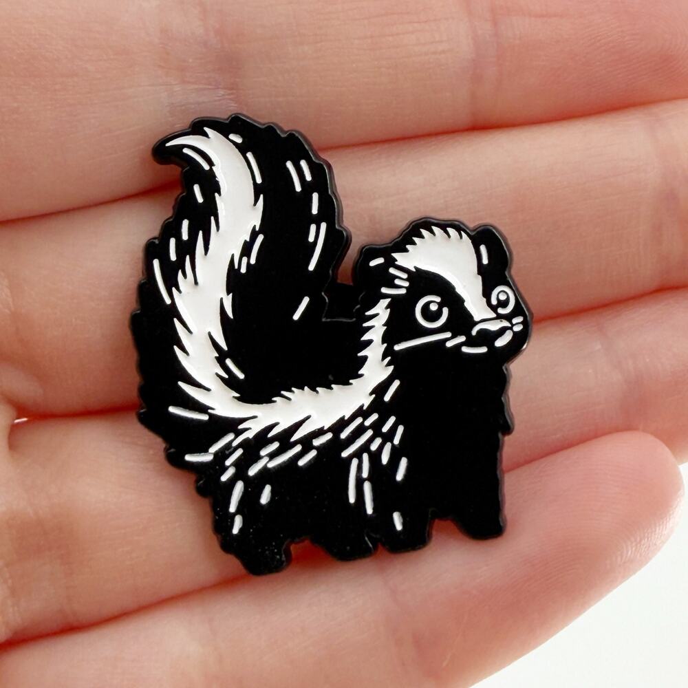 Skunk Enamel Pin Cute Woodland Animal Black White Cottagecore Brooch